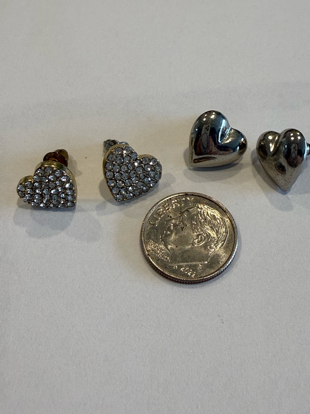 Silver Heart Stud Earring Set with Crystal Pavé Accents
